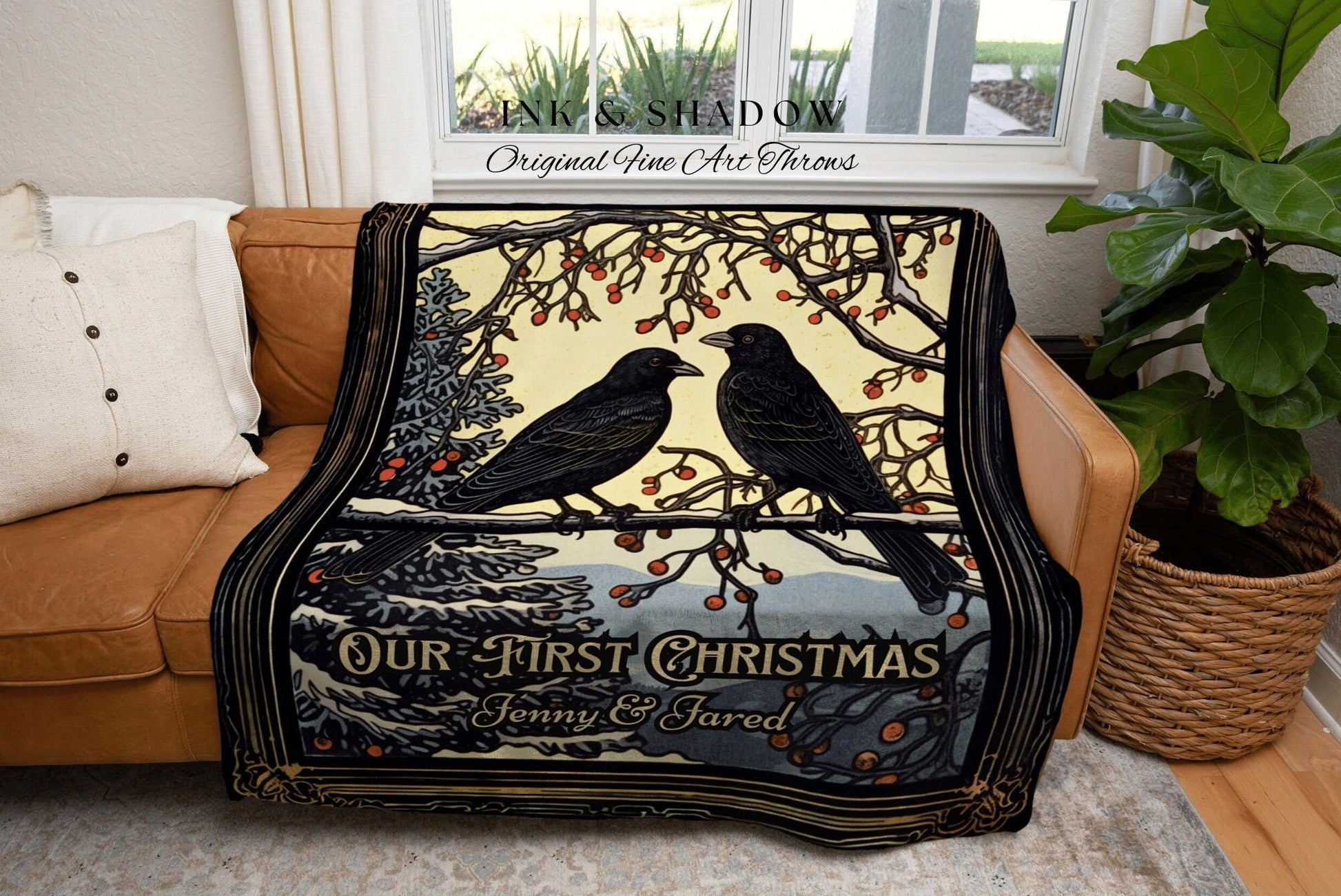 Crow Core Blanket Custom | Dark Academia Home Decor Goth Christmas Tapestry Dark Cottagecore | Vintage Occult Tapestry Black Crow Raven Art