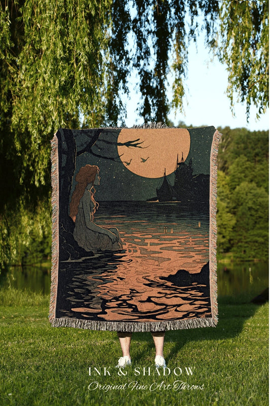 Gothic Sea Witch Tapestry Vintage | Celestial Mermaid Decor Woven Blanket Retro Mermaidcore Aesthetic Tapestry Fairycore Decor Art Nouveau |