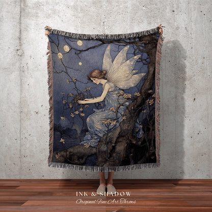 Storybook Fairy Tapestry | Fairy Aesthetic Celestial Wall Art Cottagecore Decor Art Nouveau Tapestry Woven Blanket Fairycore Decor Vintage |