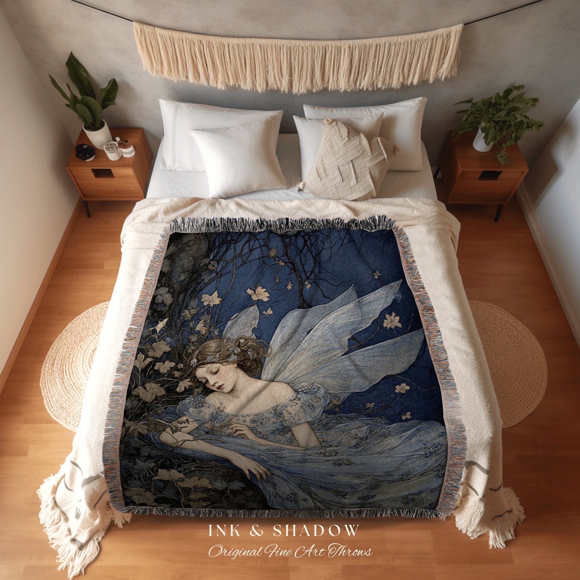 Enchanted Pixie Art Blanket | Fairytale Aesthetic Celestial Wall Art Witchy Cottagecore Decor Art Nouveau Tapestry Blanket Fairycore Vintge