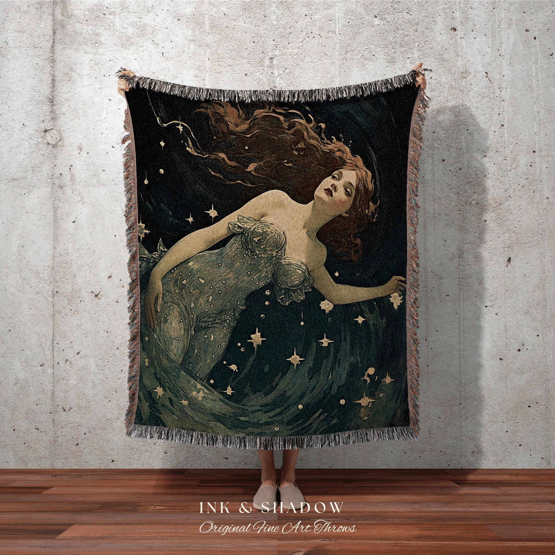 Vintage Fairy Celestial Blanket | Fairy Aesthetic Celestial Wall Art Cottagecore Decor Art Nouveau Tapestry Woven Blanket Fairycore Decor |