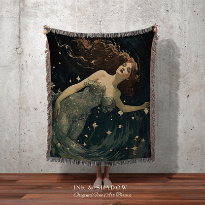 Vintage Fairy Celestial Blanket | Fairy Aesthetic Celestial Wall Art Cottagecore Decor Art Nouveau Tapestry Woven Blanket Fairycore Decor |