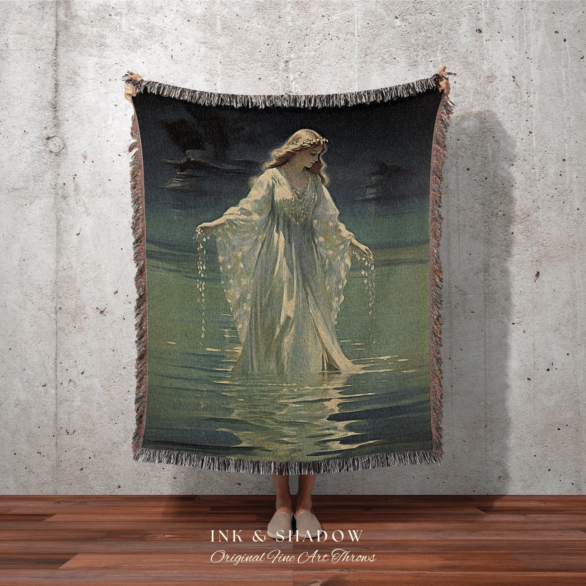 Lady of the Sea Mermaid Blanket | Fairytale Aesthetic Celestial Wall Art Witchy Cottagecore Decor Art Nouveau Tapestry Blanket Ethereal Art