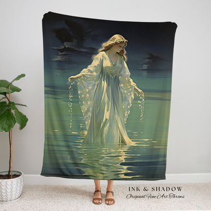 Lady of the Sea Mermaid Blanket | Fairytale Aesthetic Celestial Wall Art Witchy Cottagecore Decor Art Nouveau Tapestry Blanket Ethereal Art