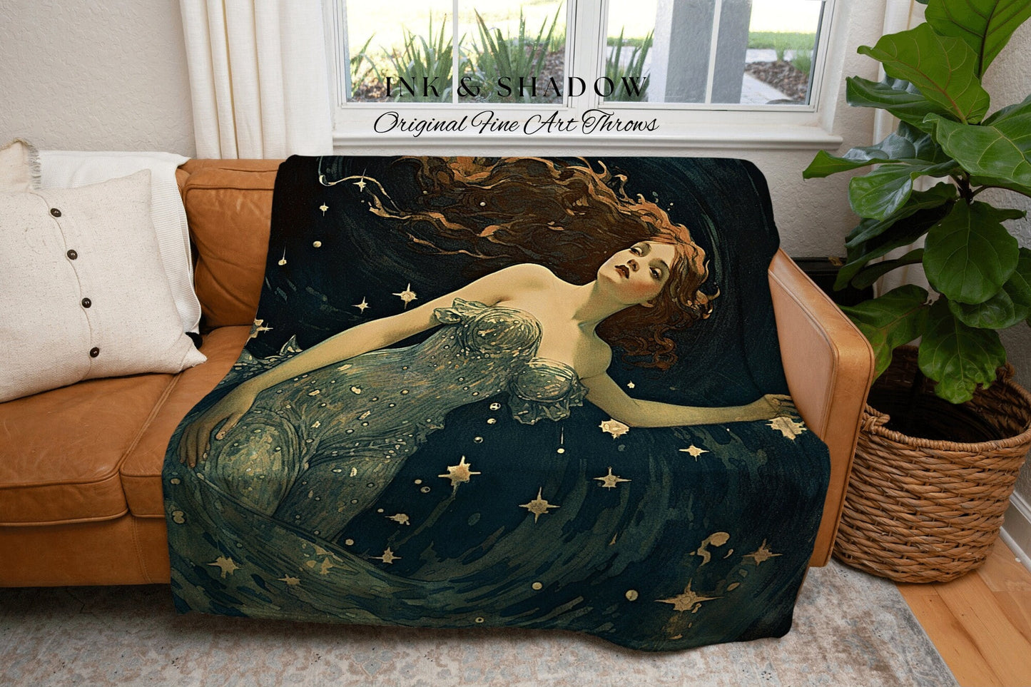 Vintage Fairy Celestial Blanket | Fairy Aesthetic Celestial Wall Art Cottagecore Decor Art Nouveau Tapestry Woven Blanket Fairycore Decor |