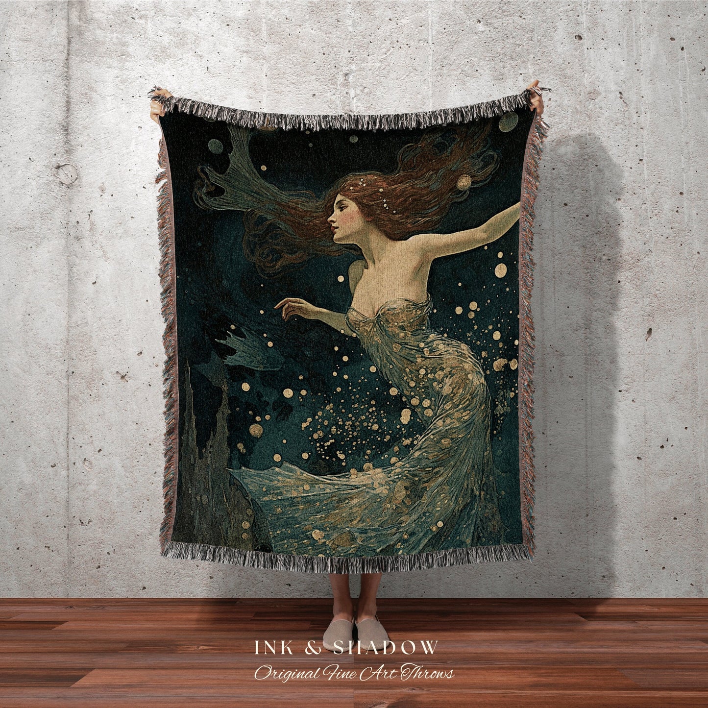 Mythological Mermaid Tapestry | Mermaid Aesthetic Celestial Wall Art Cottagecore Decor Art Nouveau Tapestry Woven Blanket Fairycore Decor |