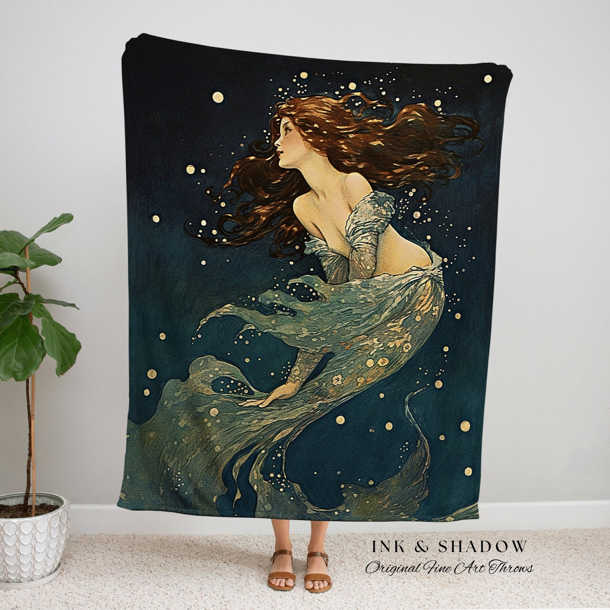 Celestial Mermaid Tapestry | Mermaid Aesthetic Celestial Wall Art Cottagecore Decor Art Nouveau Tapestry Woven Blanket Fairycore Decor |