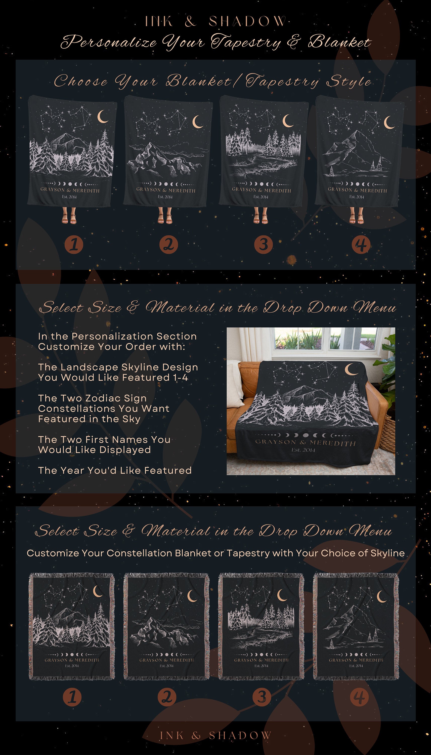 Constellation Tapestry Personalized | Custom Wedding Anniversary Gift Couples Custom Star Sign Blanket Woven Tapestry Thoughtful Wedding |