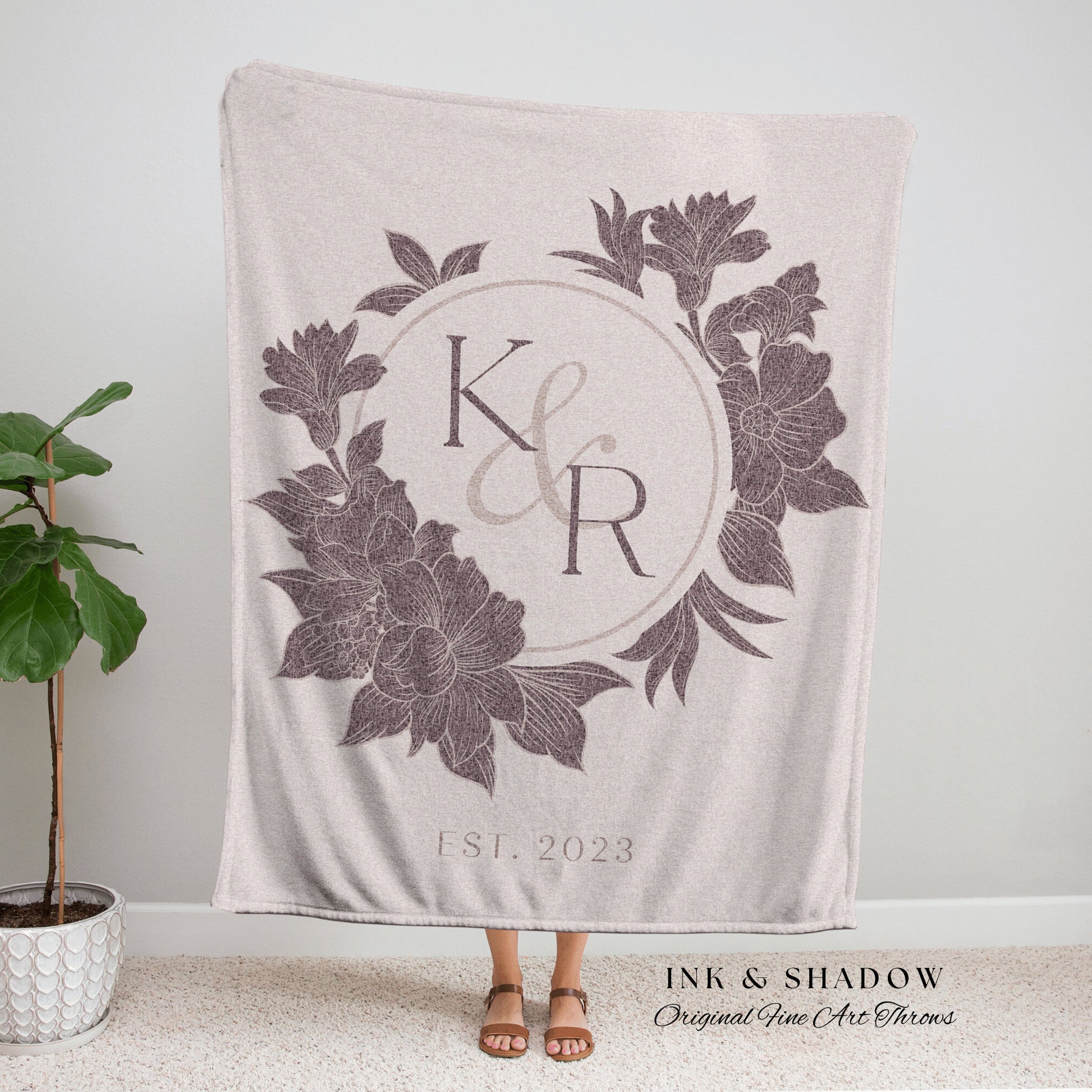 Minimalist Initials Blanket | Personalized Last Name Gift Blanket Wedding Monogram Custom Anniversary His and Hers Initials Tapestry Wedding