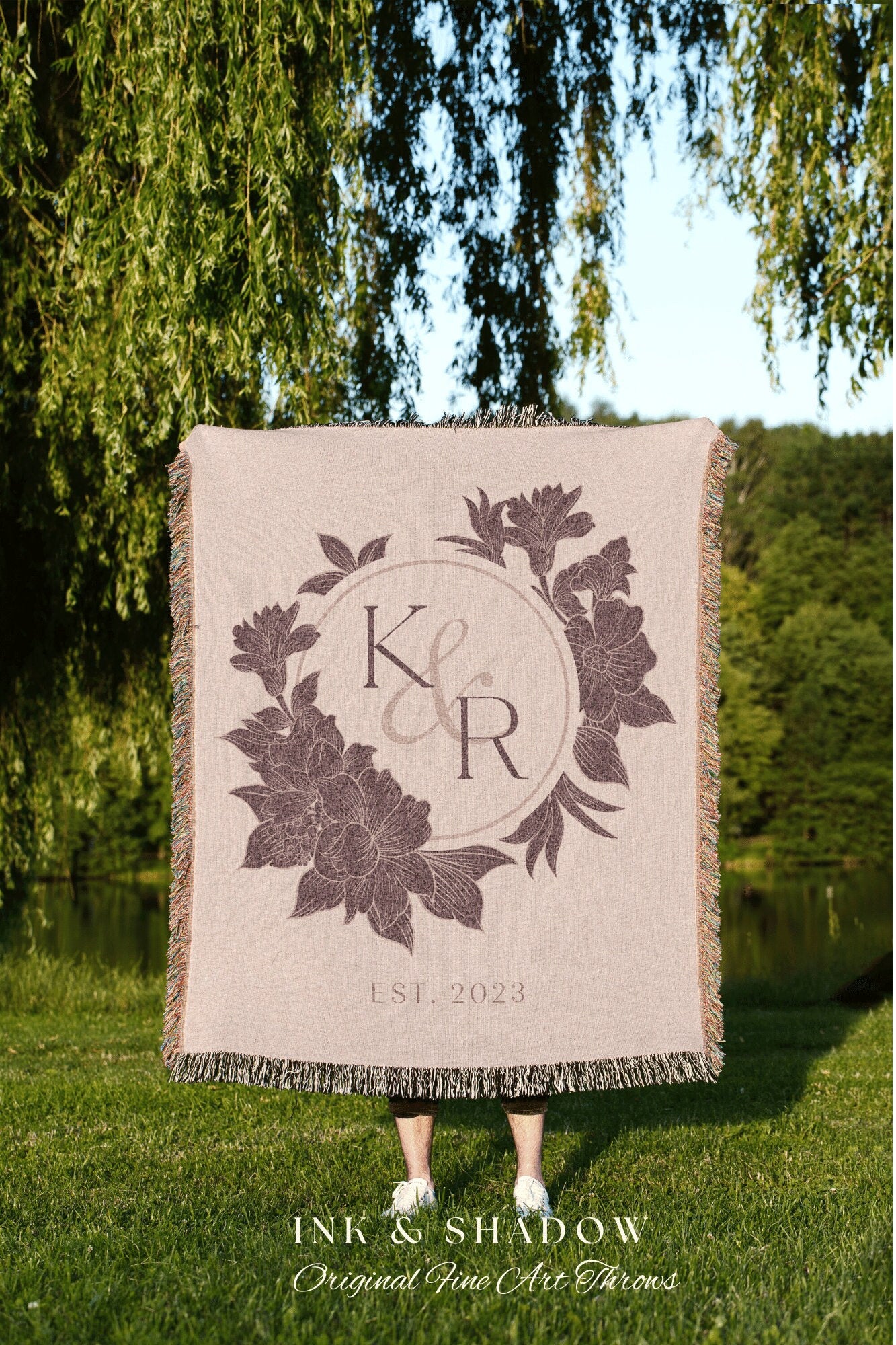 Minimalist Initials Blanket | Personalized Last Name Gift Blanket Wedding Monogram Custom Anniversary His and Hers Initials Tapestry Wedding