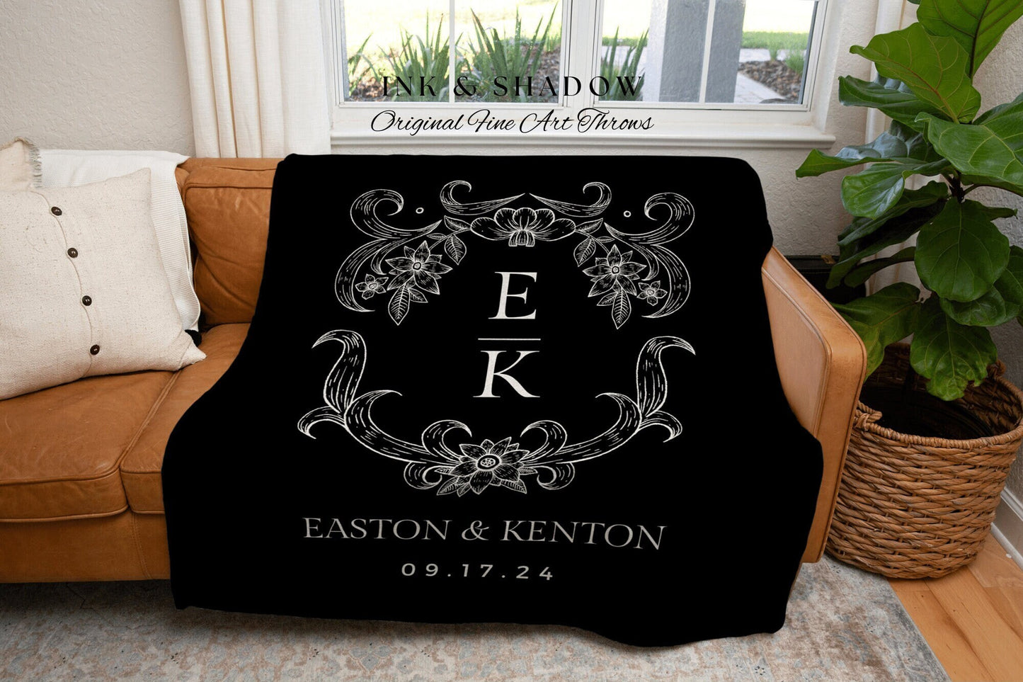 Couples Monogram Blanket | Personalized Last Name Gift Blanket Wedding Monogram Custom Anniversary His and Hers Initial Tapestry Custom |