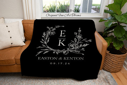 Wedding Engagement Blanket | Personalized Last Name Gift Blanket Wedding Monogram Custom Anniversary His and Hers Initials Tapestry Wedding