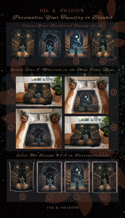 Dark Academia Tapestry Blanket | Ghost in Library Autumn Aesthetic Goth Art Victorian Ghost Painting Vintage Halloween Blanket Reader Gift |