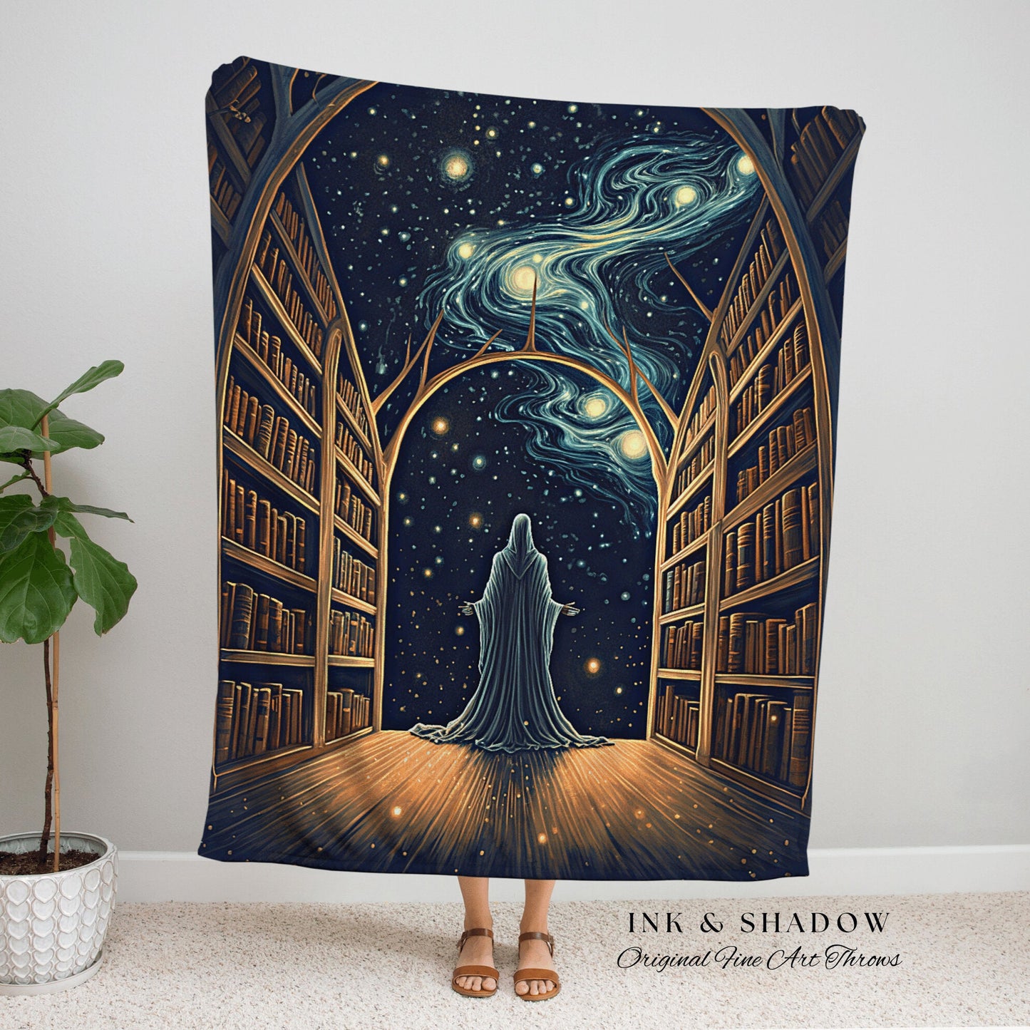 Magic Library Ghost Blanket | Ghost in Library Halloween Aesthetic Goth Art Victorian Ghost Painting Vintage Halloween Blanket Reader Gift |