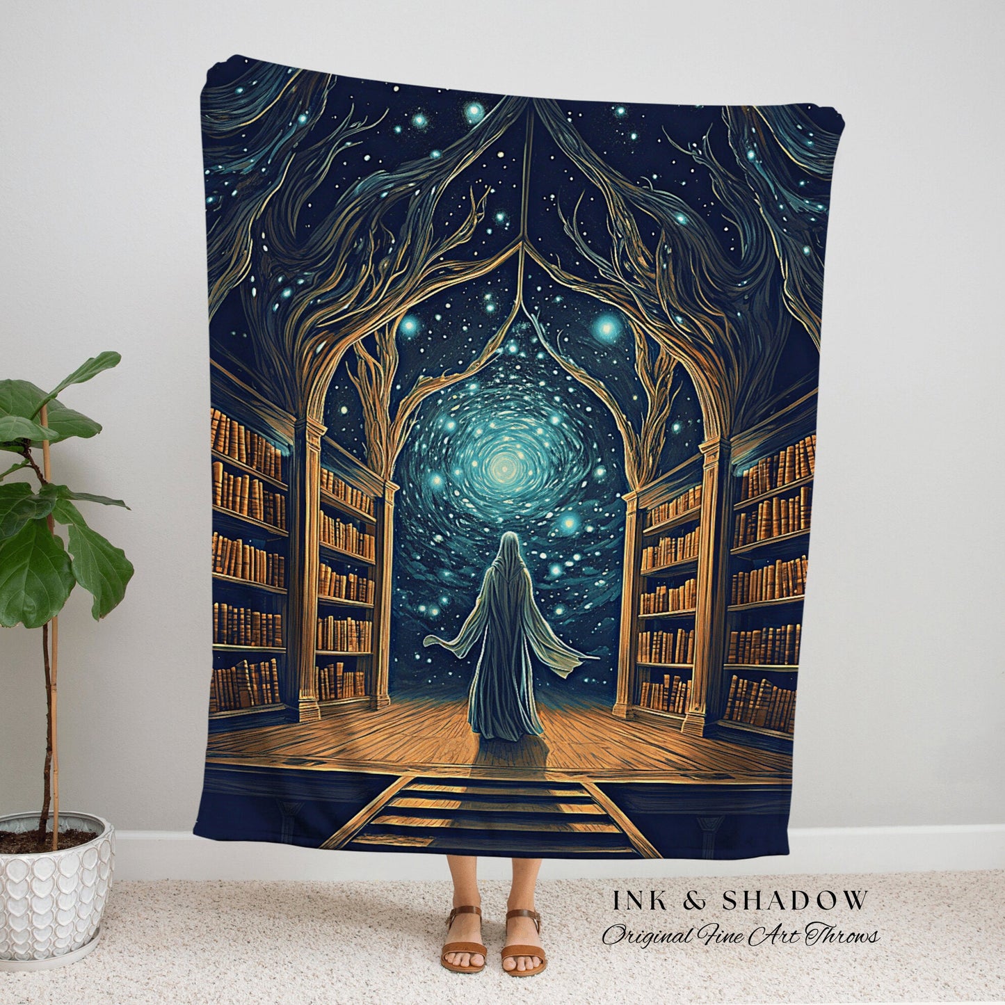 Whimsigoth Tapestry Blanket | Ghost in Library Halloween Aesthetic Goth Art Victorian Ghost Painting Vintage Halloween Blanket Reader Gift |