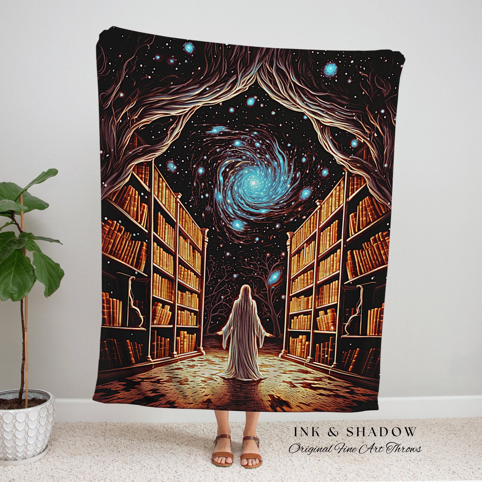 Celestial Ghost Blanket Woven | Ghost in Library Autumn Aesthetic Goth Art Victorian Ghost Painting Vintage Halloween Blanket Reader Gift |