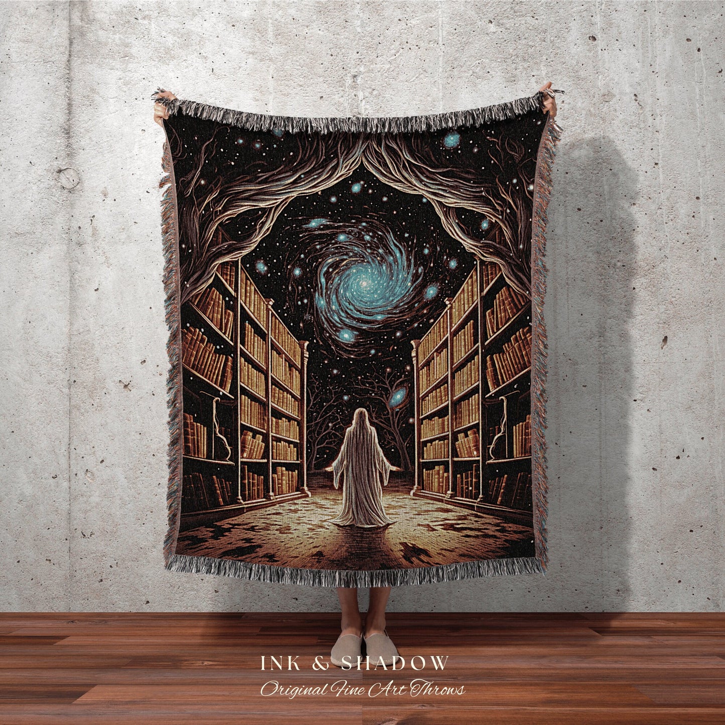 Celestial Ghost Blanket Woven | Ghost in Library Autumn Aesthetic Goth Art Victorian Ghost Painting Vintage Halloween Blanket Reader Gift |