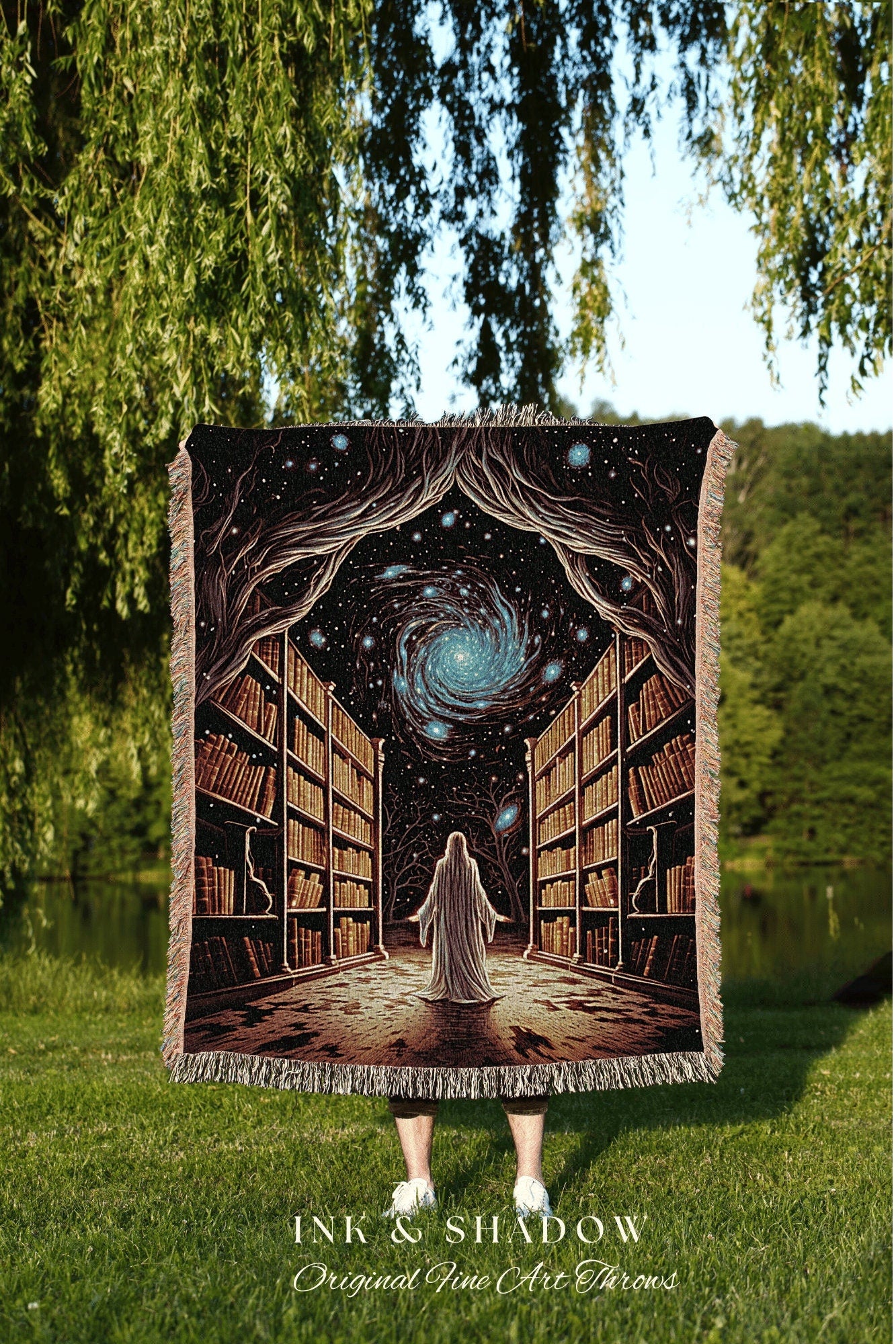 Celestial Ghost Blanket Woven | Ghost in Library Autumn Aesthetic Goth Art Victorian Ghost Painting Vintage Halloween Blanket Reader Gift |