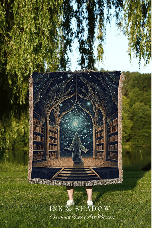 Whimsigoth Tapestry Blanket | Ghost in Library Halloween Aesthetic Goth Art Victorian Ghost Painting Vintage Halloween Blanket Reader Gift |