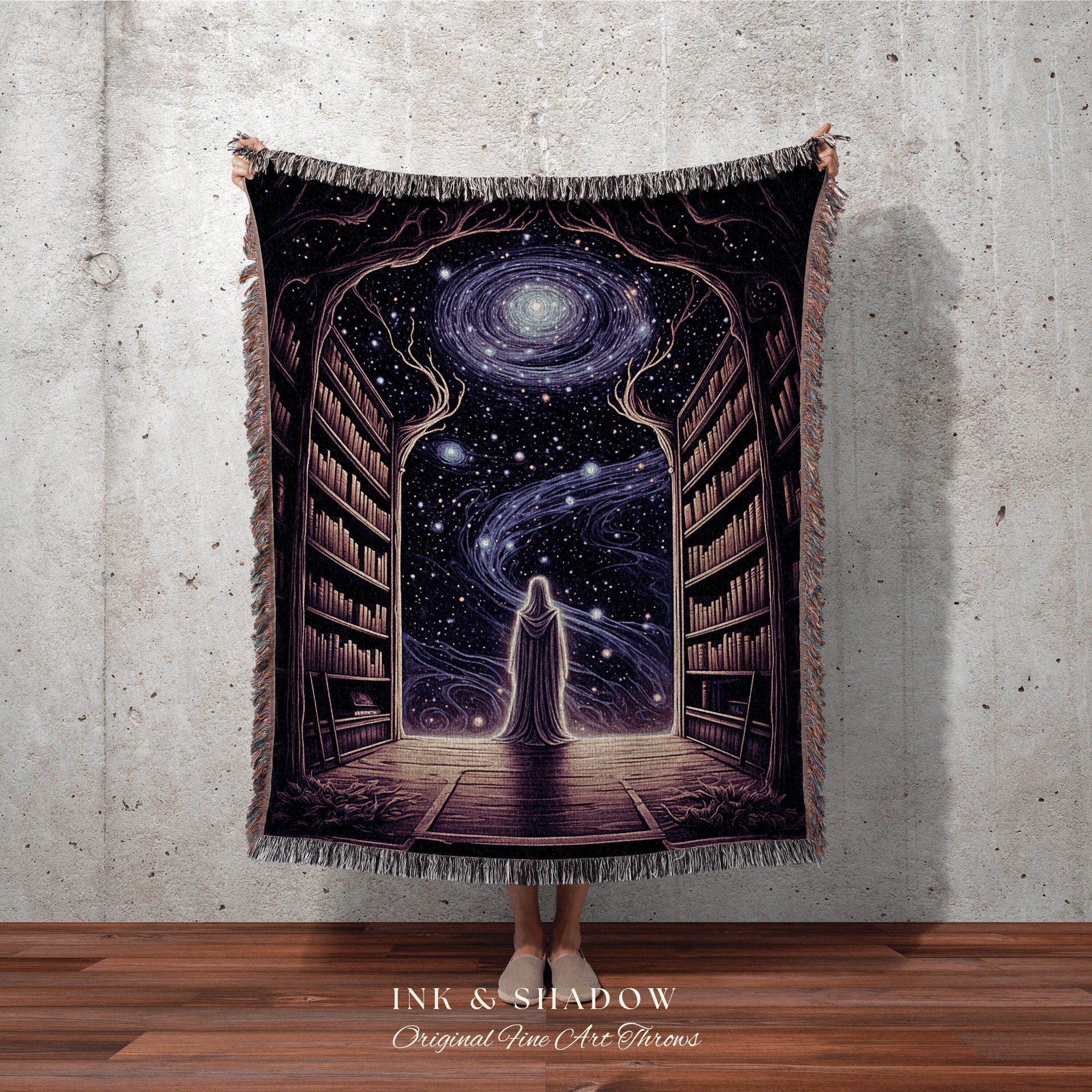 Cosmic Library Ghost Tapestry | Ghost in Library Dark Academia Gothic Art Victorian Ghost Painting Vintage Halloween Blanket Gift for Reader