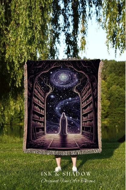 Cosmic Library Ghost Tapestry | Ghost in Library Dark Academia Gothic Art Victorian Ghost Painting Vintage Halloween Blanket Gift for Reader