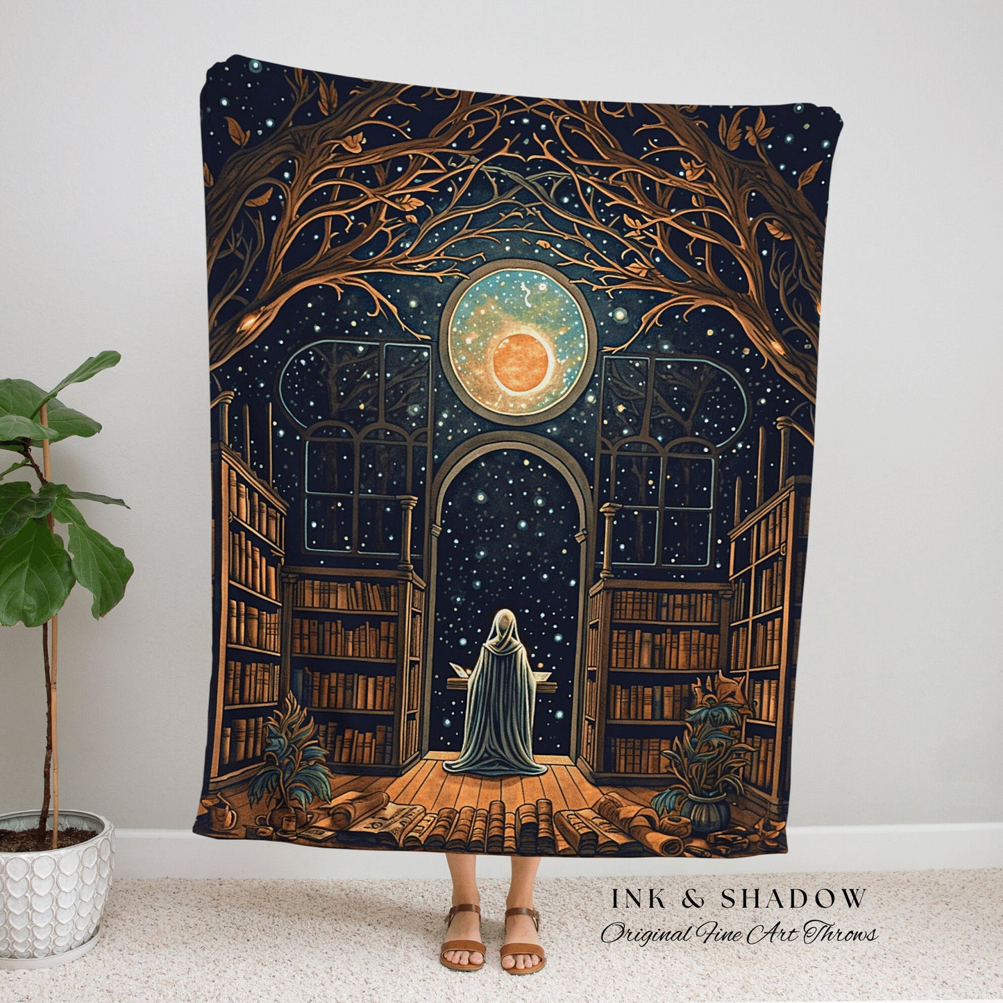 Haunted Library Ghost Blanket | Ghost in Library Autumn Aesthetic Goth Art Victorian Ghost Painting Vintage Halloween Blanket Reader Gift |