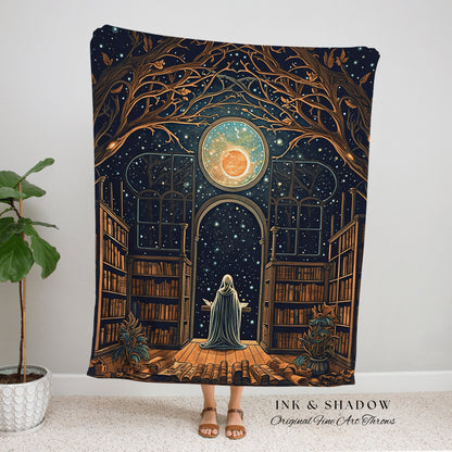 Haunted Library Ghost Blanket | Ghost in Library Autumn Aesthetic Goth Art Victorian Ghost Painting Vintage Halloween Blanket Reader Gift |