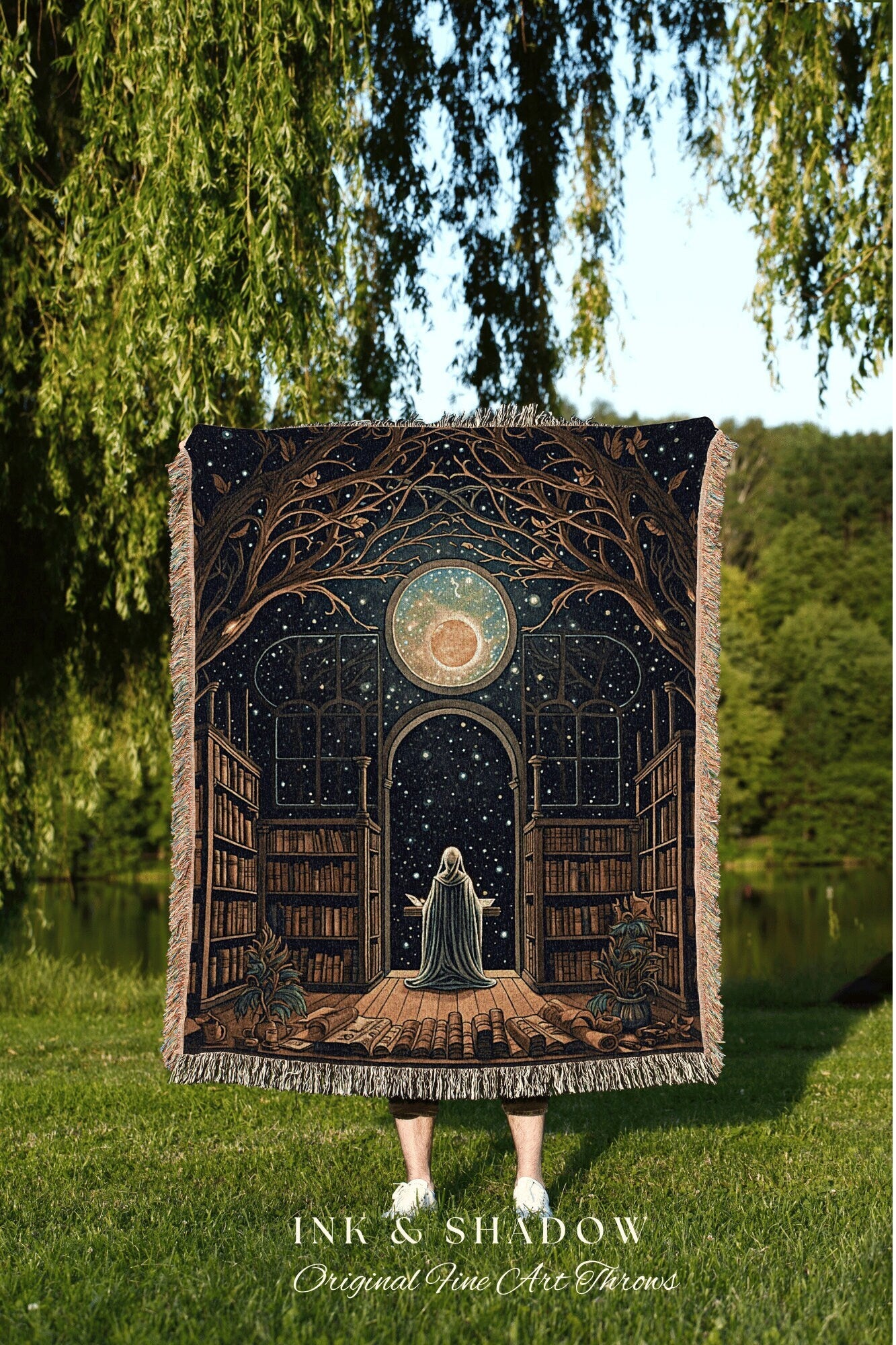 Haunted Library Ghost Blanket | Ghost in Library Autumn Aesthetic Goth Art Victorian Ghost Painting Vintage Halloween Blanket Reader Gift |