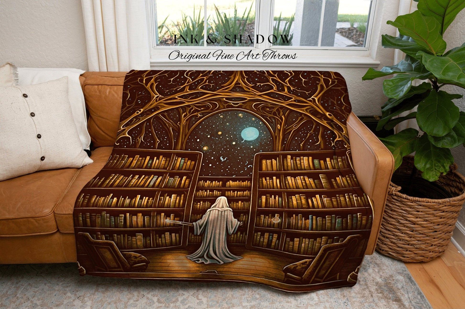 Ghost Haunted Library Blanket | Ghost in Library Spooky Aesthetic Goth Art Gothic Ghost Painting Vintage Halloween Blanket Gift for Reader |