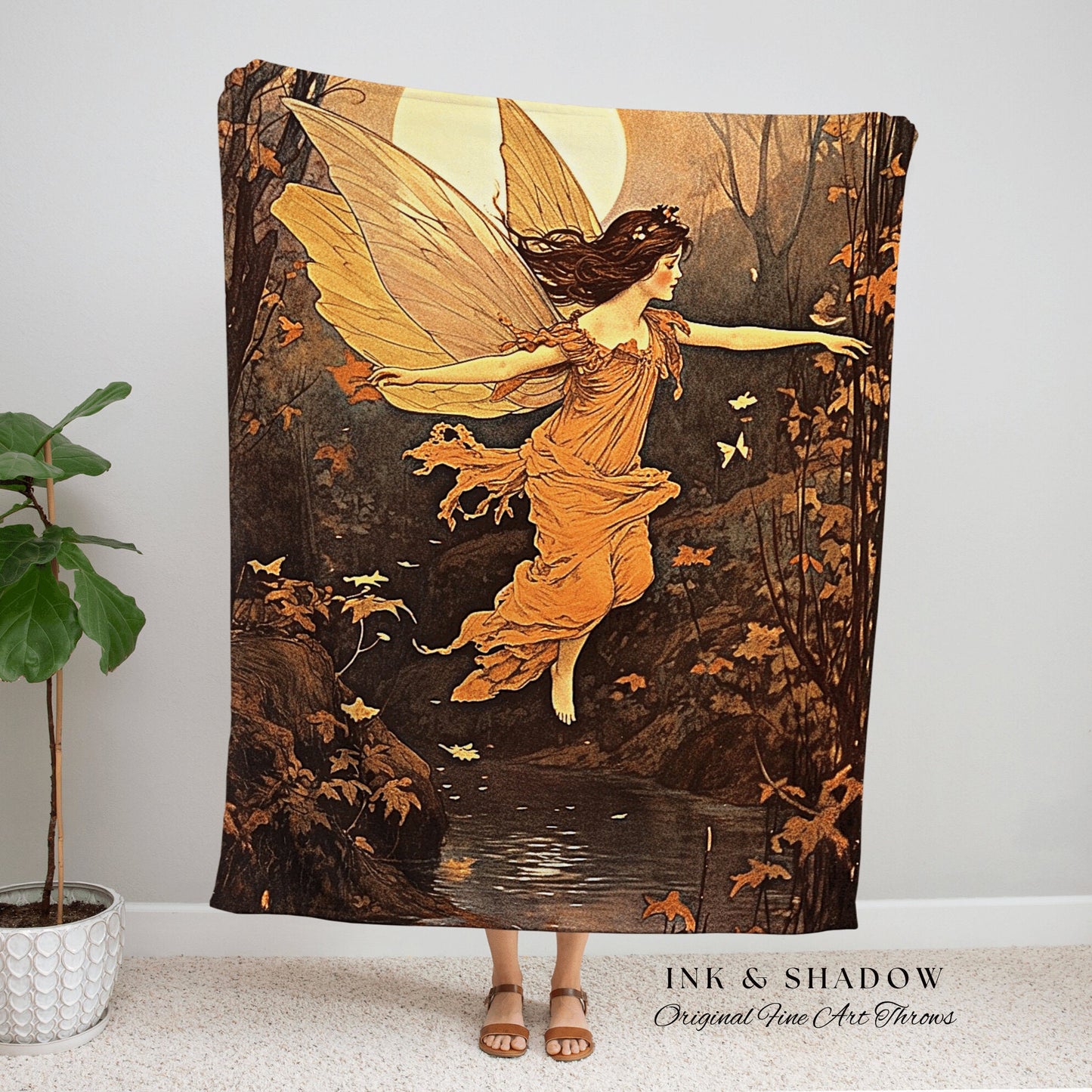 Retro Art Nouveau Fairy Tapestry | Storybook Aesthetic Celestial Wall Art Cottagecore Decor Storybook Tapestry Art Blanket Fairycore Vintage