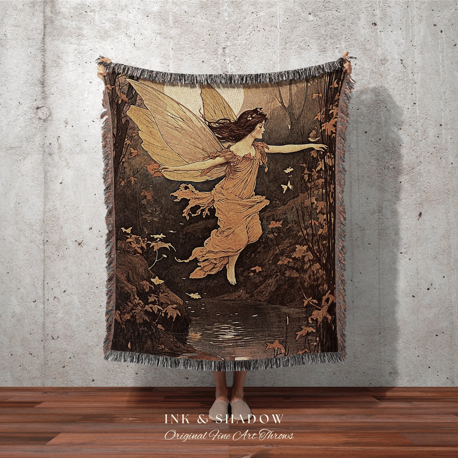 Retro Art Nouveau Fairy Tapestry | Storybook Aesthetic Celestial Wall Art Cottagecore Decor Storybook Tapestry Art Blanket Fairycore Vintage