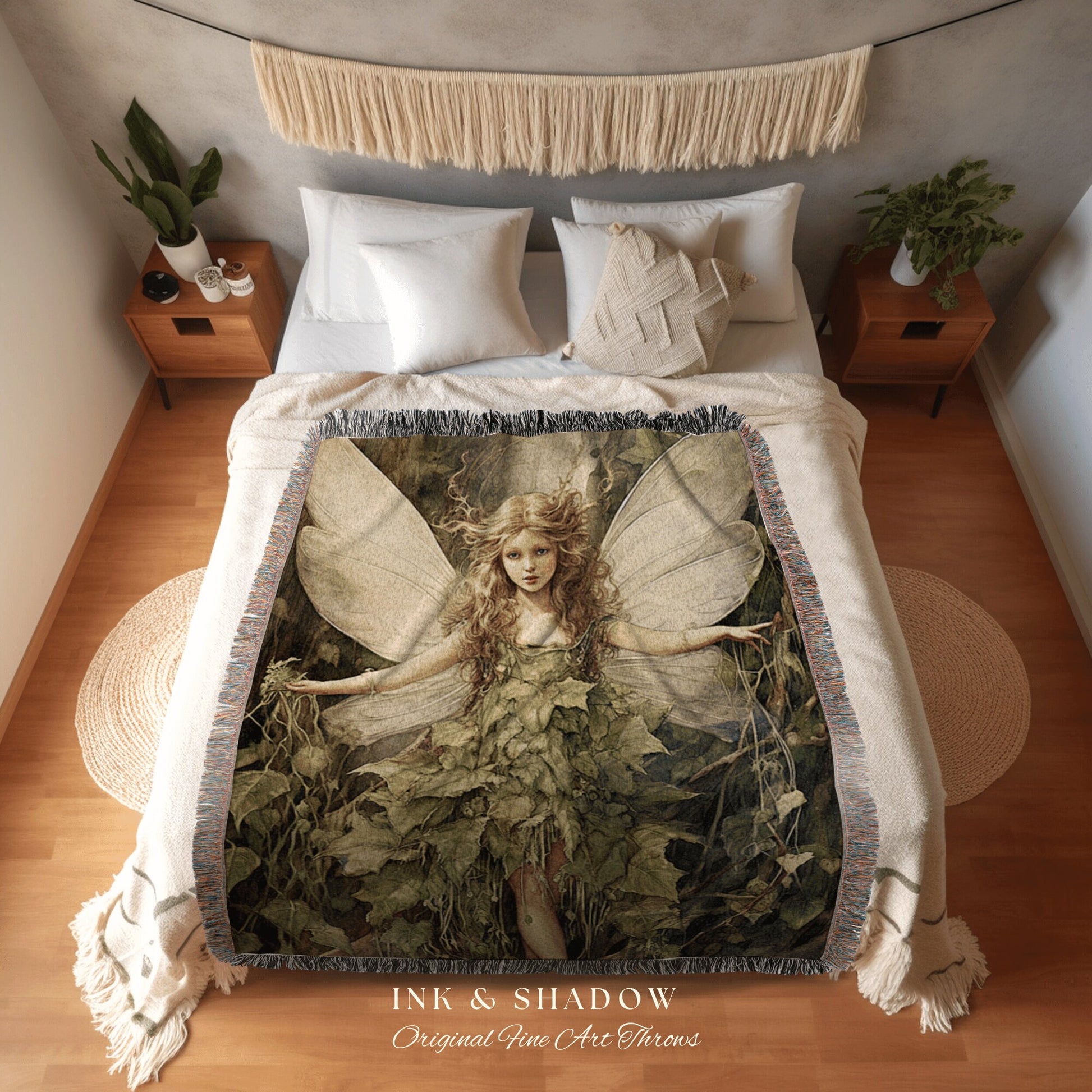 Woodland Druid Tapestry | Fairytale Aesthetic Celestial Wall Art Cottagecore Decor Art Nouveau Tapestry Art Blanket Fairycore Vintage Fae |