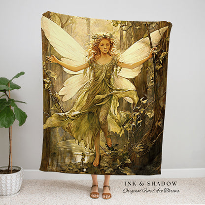 Vintage Druid Tapestry Blanket | Fairytale Aesthetic Celestial Wall Art Cottagecore Decor Art Nouveau Tapestry Art Blanket Fairycore Vintage