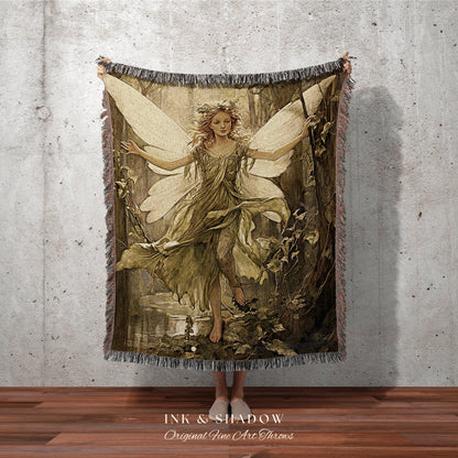 Vintage Druid Tapestry Blanket | Fairytale Aesthetic Celestial Wall Art Cottagecore Decor Art Nouveau Tapestry Art Blanket Fairycore Vintage