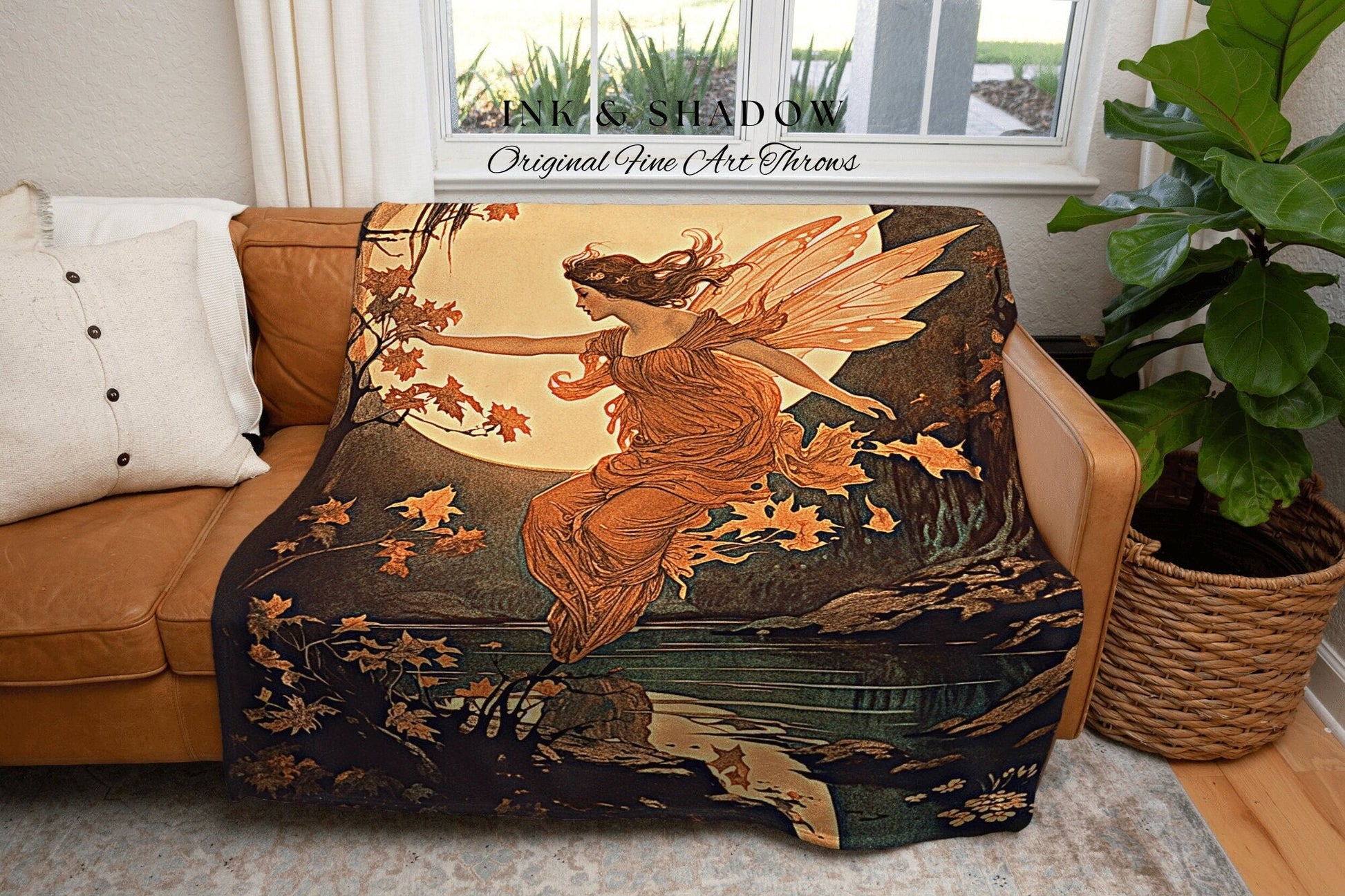 Autumn Fairy Woodland Blanket | Storybook Aesthetic Celestial Wall Art Cottagecore Decor Art Nouveau Tapestry Art Blanket Fairycore Vintage