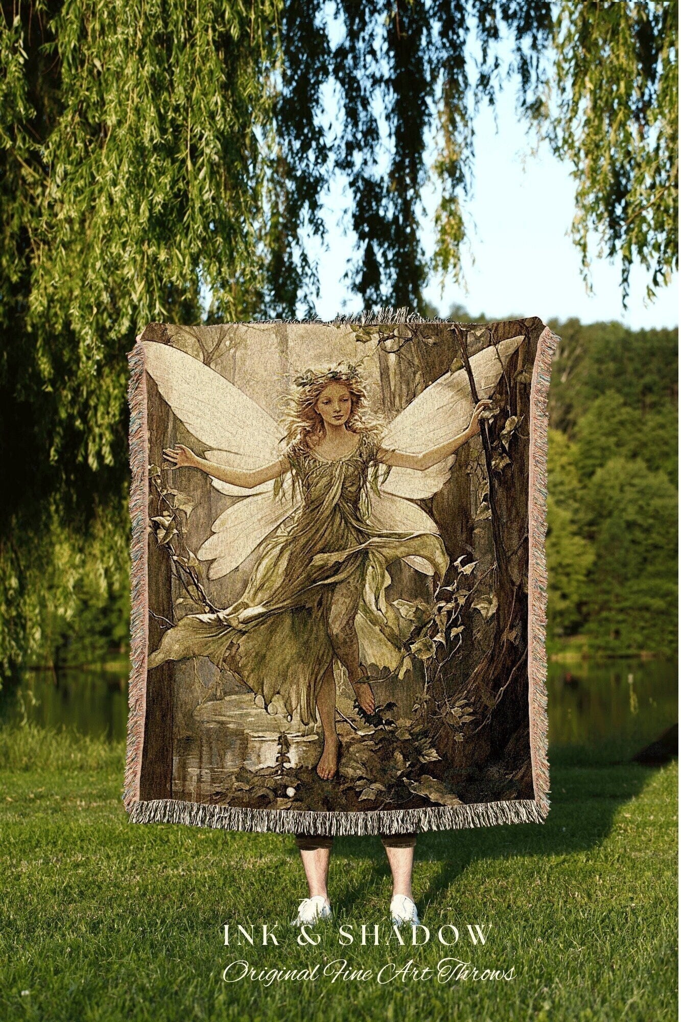 Vintage Druid Tapestry Blanket | Fairytale Aesthetic Celestial Wall Art Cottagecore Decor Art Nouveau Tapestry Art Blanket Fairycore Vintage