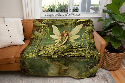 Fairy Grunge Vintage Blanket | Fairytale Aesthetic Celestial Wall Art Witchy Cottagecore Decor Art Nouveau Tapestry Blanket Fairycore Decor