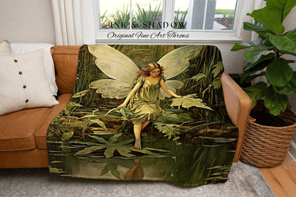 Woodland Dryad Fairy Blanket | Fairytale Aesthetic Celestial Wall Art Witchy Cottagecore Decor Art Nouveau Tapestry Blanket Fairycore Decor