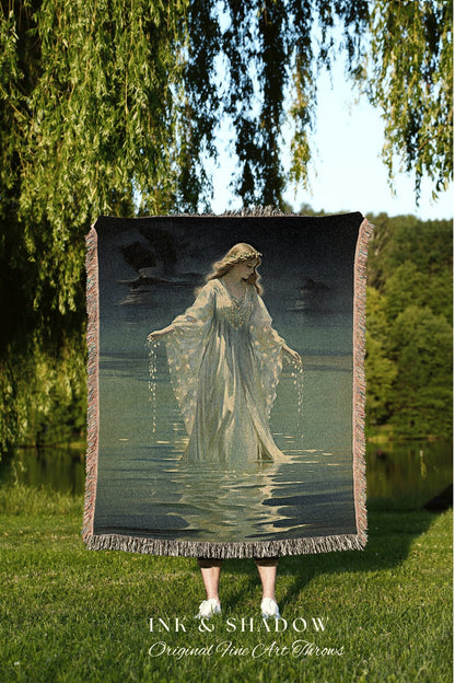 Lady of the Sea Mermaid Blanket | Fairytale Aesthetic Celestial Wall Art Witchy Cottagecore Decor Art Nouveau Tapestry Blanket Ethereal Art