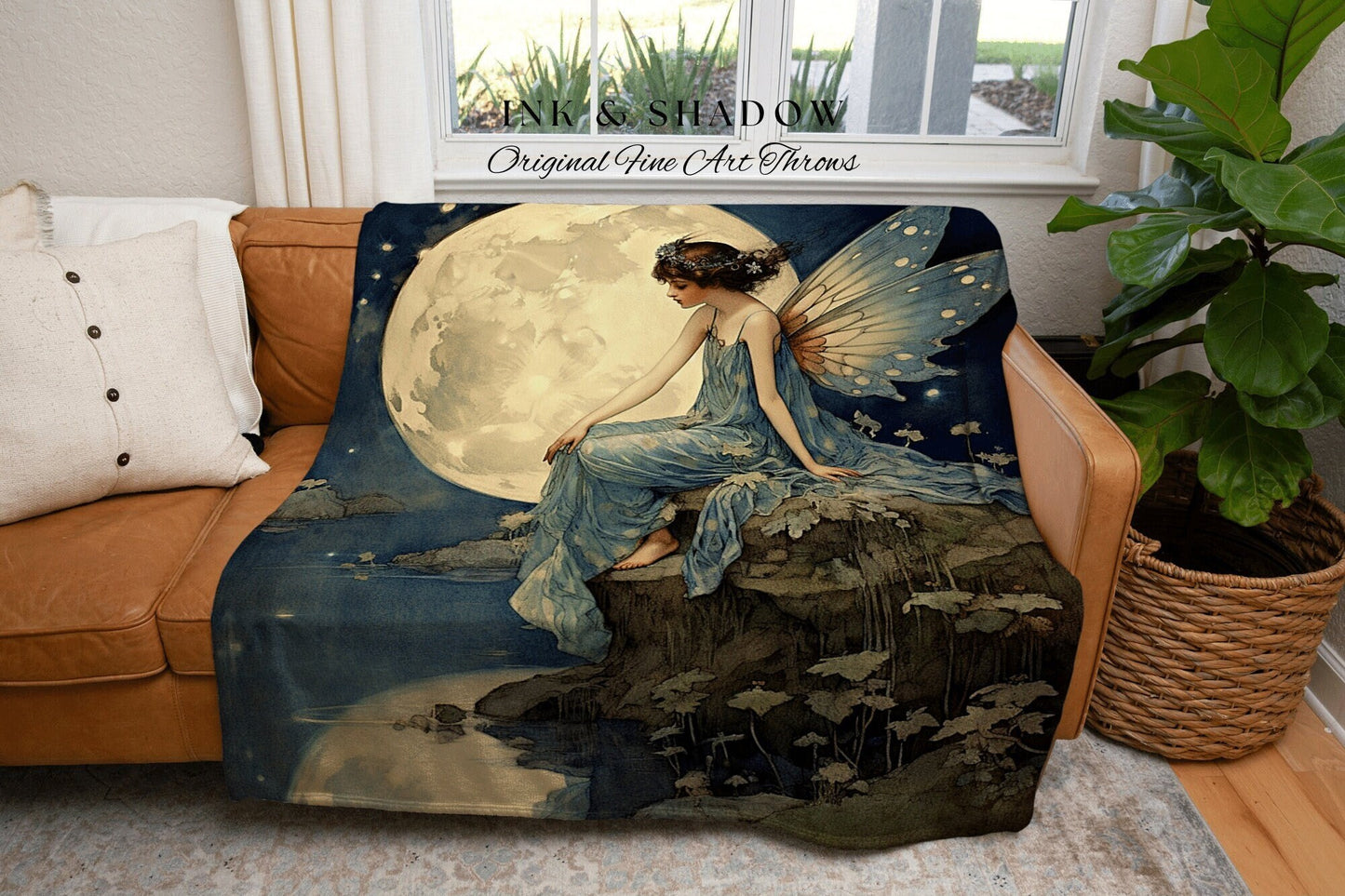 Mystic Fairy Aesthetic Blanket | Fairytale Decor Celestial Wall Art Witchy Cottagecore Blanket Art Nouveau Tapestry Blanket Fairycore Decor