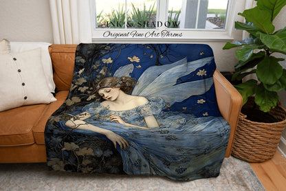 Enchanted Pixie Art Blanket | Fairytale Aesthetic Celestial Wall Art Witchy Cottagecore Decor Art Nouveau Tapestry Blanket Fairycore Vintge