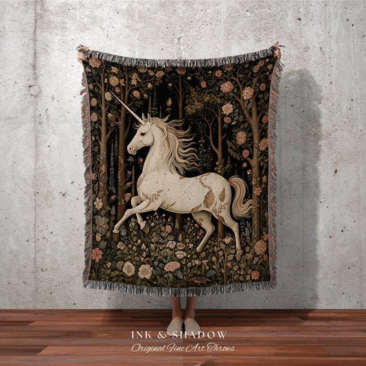 Vintage Medieval Unicorn Woven Tapestry Medieval Room Decor Cottagecore Art Fairycore Aesthetic Room Decor Mystic Tapestry Unicorn Art Throw