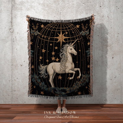 Whimsical Unicorn Tapestry Woven | Woven Tapestry Medieval Room Decor Cottagecore Art Fairycore Aesthetic Room Decor Mystic Tapestry Unicorn