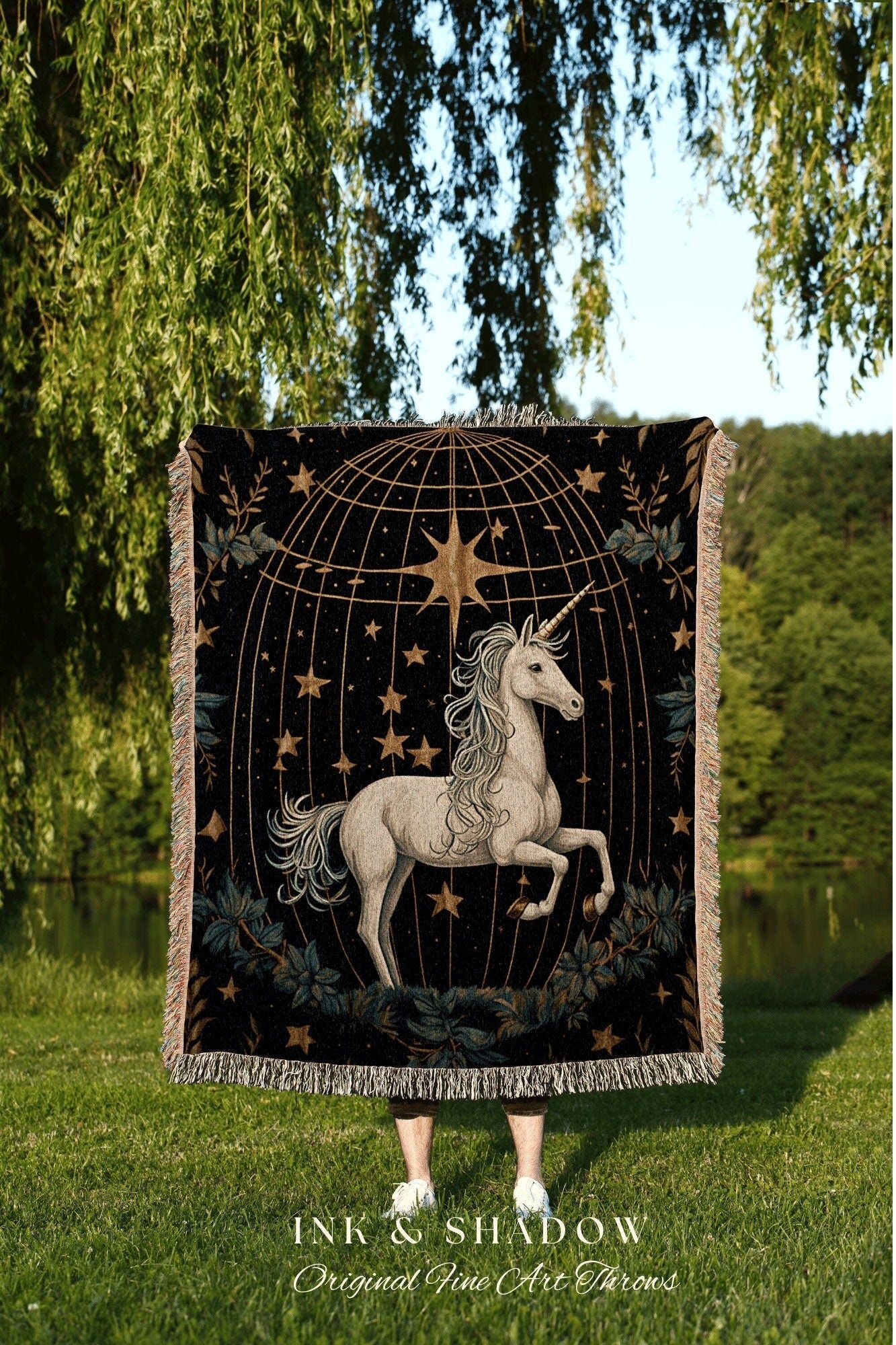 Whimsical Unicorn Tapestry Woven | Woven Tapestry Medieval Room Decor Cottagecore Art Fairycore Aesthetic Room Decor Mystic Tapestry Unicorn