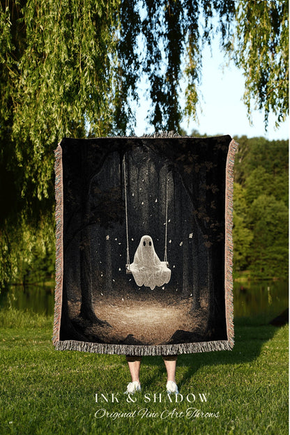 Mystical Ghost Tapestry Woven | Fall Aesthetic Vintage Ghost Art Woven Tapestry Halloween Decor Dark Academia Wall Art Ghost Blanket Spooky