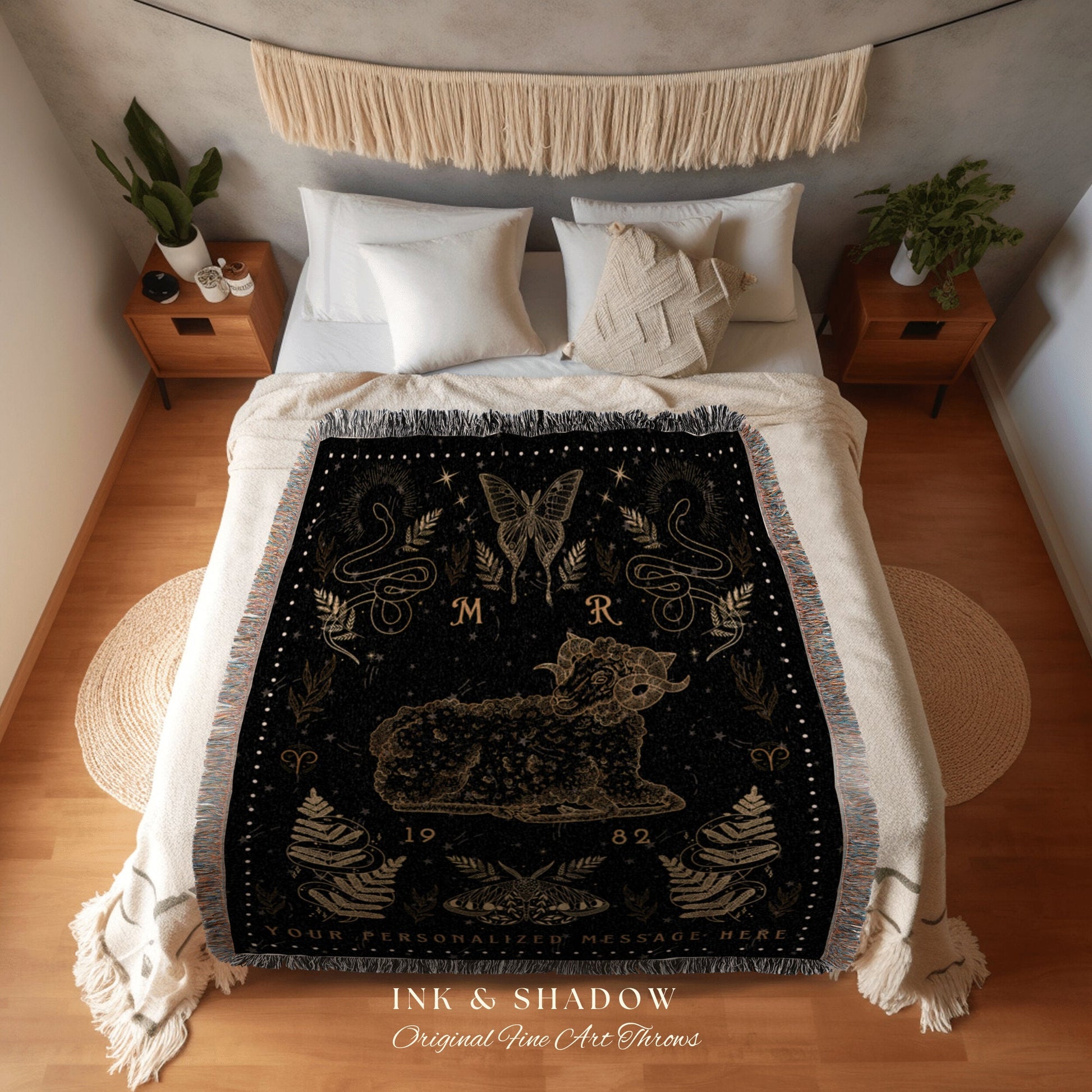 Aries Blanket Mystical Art | Astrology Tapestry Custom Star Sign Goth Woven Blanket Fairy Core Room Decor Zodiac Sign Wall Art Celestial Art