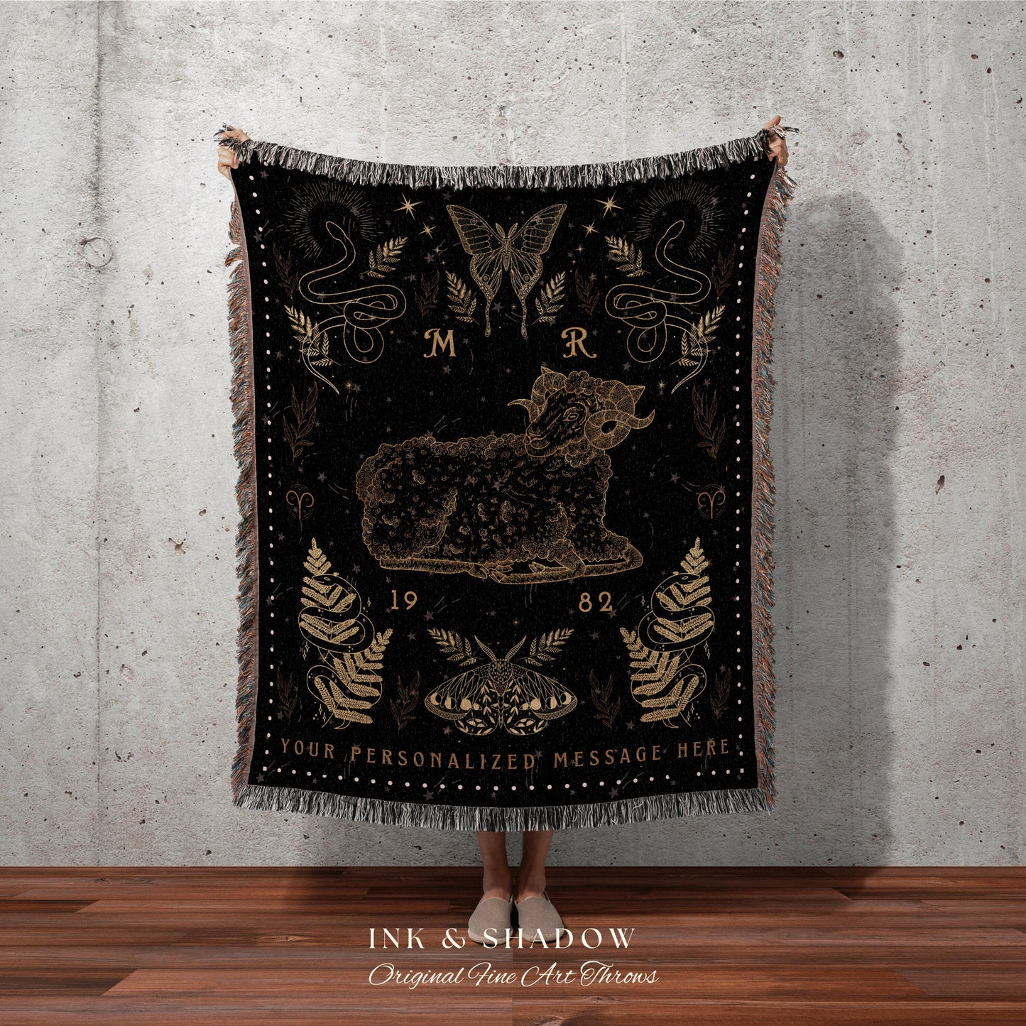 Aries Blanket Mystical Art | Astrology Tapestry Custom Star Sign Goth Woven Blanket Fairy Core Room Decor Zodiac Sign Wall Art Celestial Art