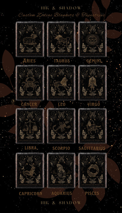 Virgo Blanket Woven Tapestry | Virgo Tapestry Custom Star Sign Goth Woven Blanket Witchy Room Decor Virgo Astrology Personalized Zodiac Sign