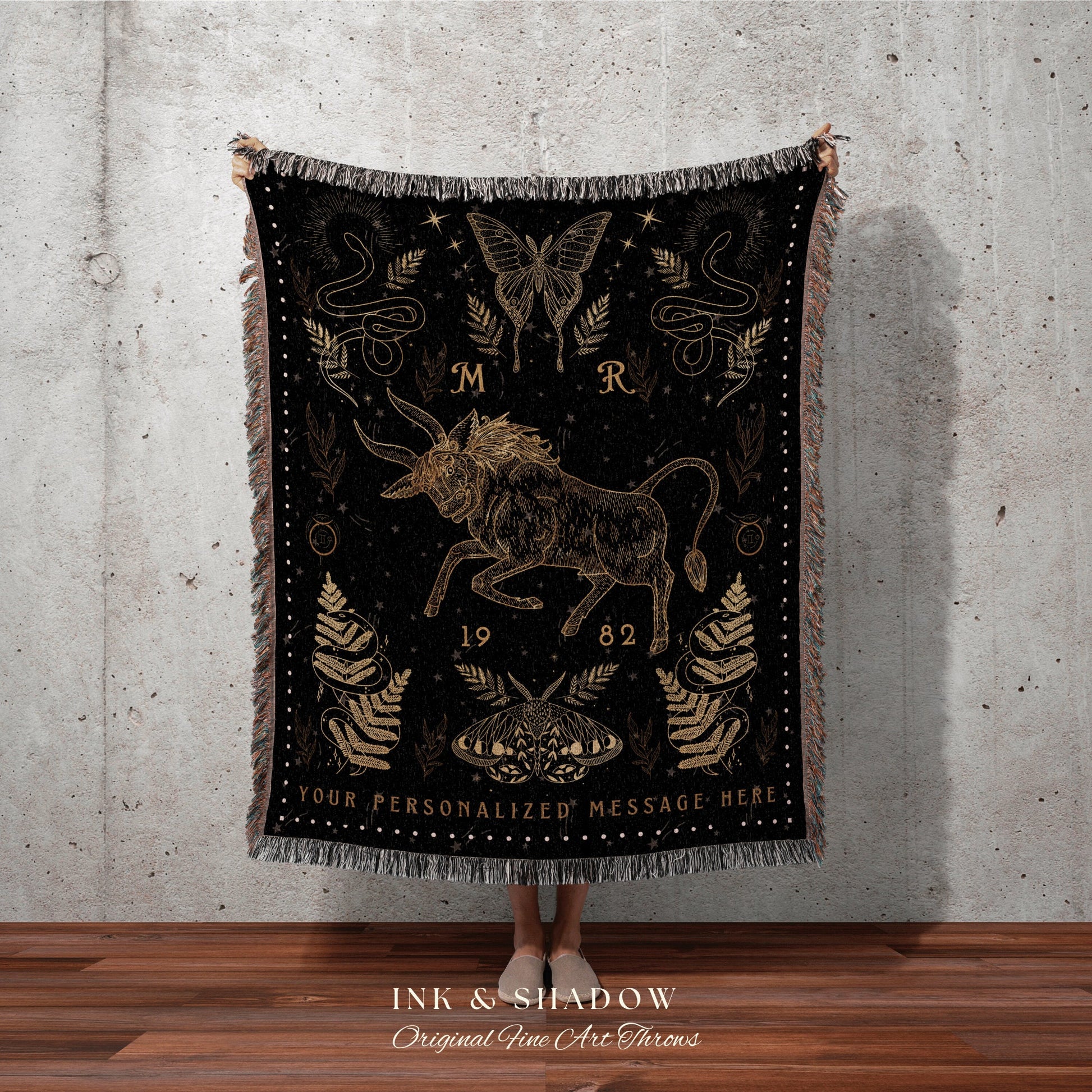 Ethereal Taurus Blanket | Astrology Tapestry Custom Star Sign Goth Woven Blanket Fairy Core Taurus Room Decor Zodiac Sign Celestial Tapestry