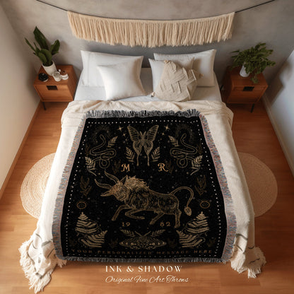 Ethereal Taurus Blanket | Astrology Tapestry Custom Star Sign Goth Woven Blanket Fairy Core Taurus Room Decor Zodiac Sign Celestial Tapestry